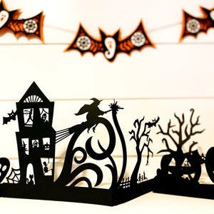 SVG Cricut Haunted House Halloween Village decoration - Minimalist Paper or Wood mantle tablescape - Tea-light display - Cutting machine
