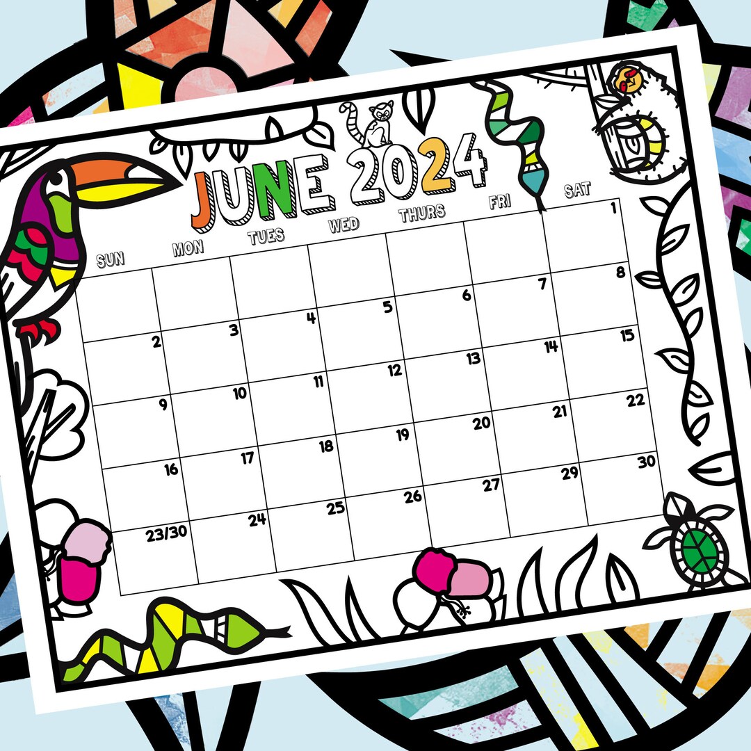 June 2024 Calendar, Printable Coloring Kids Calendar, Preschool ...