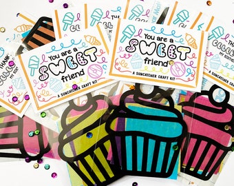 Cupcake sweet friend suncatcher party favor kit for birthday, two sweet goodie bag, four ever sweet dessert themed party