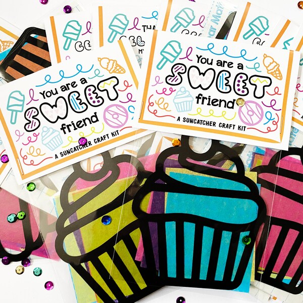 Cupcake sweet friend suncatcher party favor kit for birthday, two sweet goodie bag, four ever sweet dessert themed party