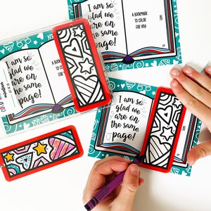 Bookmark Valentine's cards for classroom - Kids valentines craft kit - Reading birthday party favors for girls or boys - Coloring bookmark