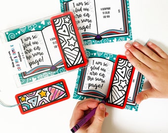 Bookmark Valentine's cards for classroom - Kids valentines craft kit - Reading birthday party favors for girls or boys - Coloring bookmark