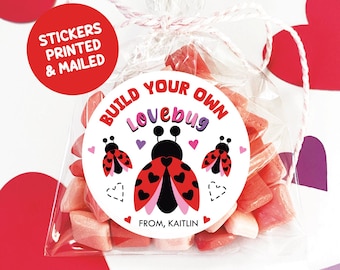 Valentine Love Bug Dough Favor Stickers, Build Your Own Lovebug Classroom Valentine's Day Labels