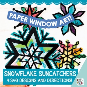 SVG-Datei 4 Winter Schneeflocken, machen Sie Schneeflocken-Sonnenfänger zu Hause auf Ihrem Cricut, Winter Gastgeschenke für Kinder, DIY Winter Handwerk