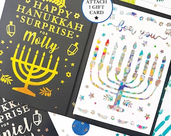 Hanukkah Gift Card Book for College Student, Personalized Handmade Jewish Holiday Card, Real Foil
