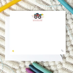 Personalized Monster Truck Stationery Set, Boy Colorful Note Cards, Truck Children&#39;s Note Cards, A little note from Gift Stationery