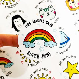 Well Done Teacher Stickers for Classroom Rewards, Student Achievement Sticker Printed, Teacher Gifts, Personalized Hand Drawn Sticker