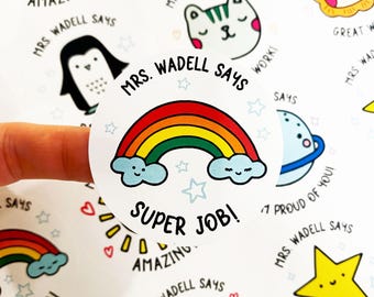 Well Done Teacher Stickers for Classroom Rewards, Student Achievement Sticker Printed, Teacher Gifts, Personalized Hand Drawn Sticker