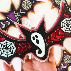 SVG 3D layered bat - Halloween paper craft for Cricut or Silhouette - papercut template DFX - lasercut Mandala shadowbox - bat garland DIY