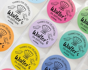 Personalized Under the Sea Birthday Favor Stickers, Printed Custom Seashell and Fish Birthday Treat Bag Labels, Set of 10 Colorful Labels
