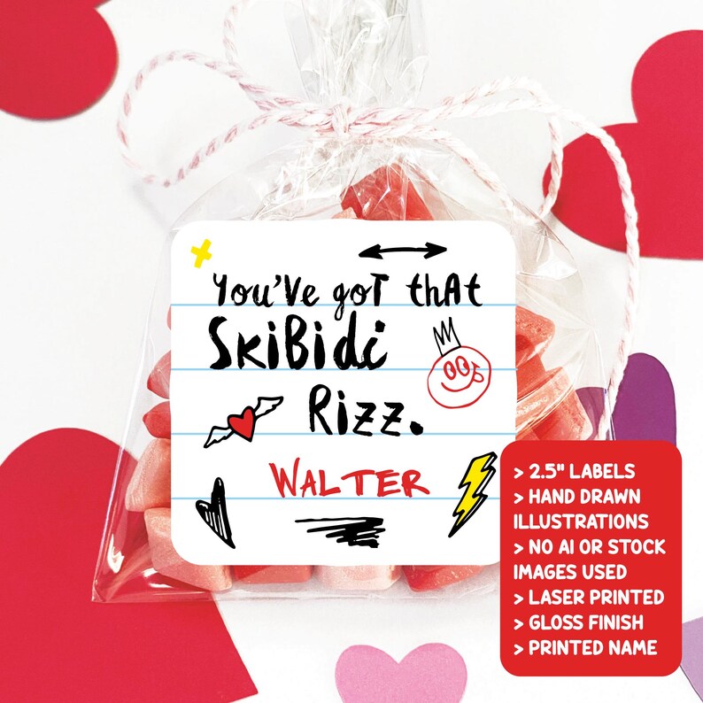 Hand Over Your Rizz Card Skibidi Rizz Valentine's Day Treat Bag Stickers, Middle School Slang ...
