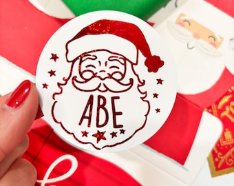 Foil Personalized Santa Claus Gift Stickers, Custom Gift From Santa Labels, Set of 12 Present Tags