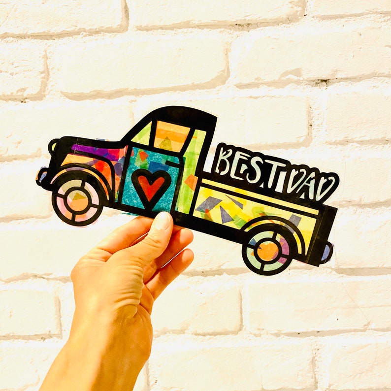 Best Dad Truck Suncatcher Kit - gift for dad - gift from kids - kids craft kit - stained glass project - father's day craft - DIY art kit image 1
