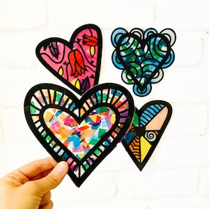 4 Fancy Hearts suncatcher kit - Happy Valentine's Day kids craft kit - classroom valentines activity for girls and boys - preschool art game