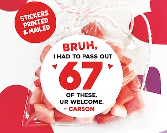 Bruh 67 Slang Valentine's Day Stickers, Set of 12 Funny Tween Classroom Valentine Labels