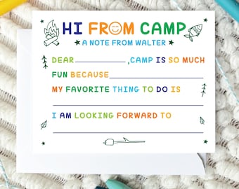 Personalized Boys or Girls Fill in the Blank Camp Stationary Set, Camp Note Cards for Kids
