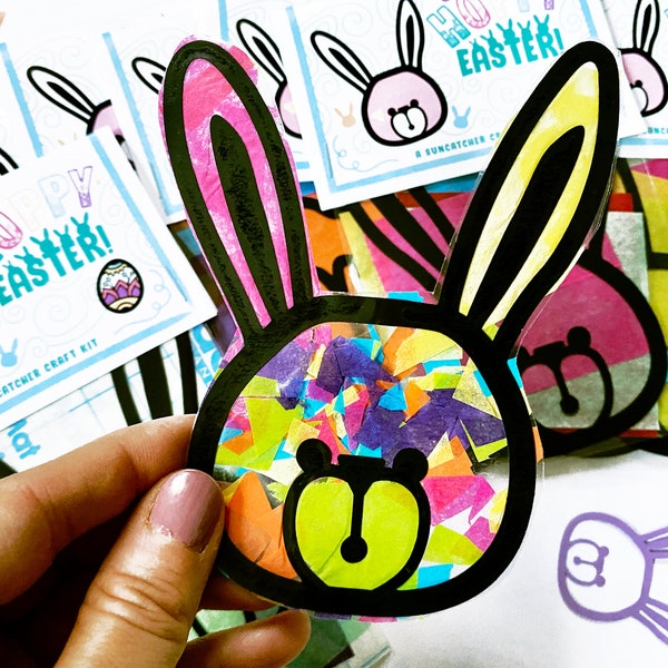 Small Bunny rabbit suncatcher kit - kids Easter basket stuffer ideas - kids arts and crafts kit - Easter craft - Easter gift for boy or girl