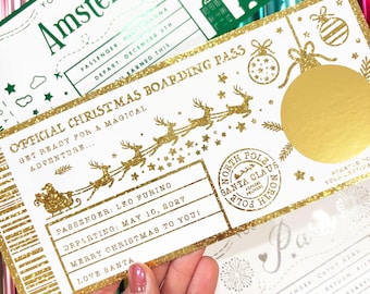 Christmas Trip Surprise Boarding Pass Gold Foil Ticket, Scratch and Reveal Christmas Voucher, Personalized Christmas Certificate Gift
