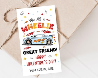 Toy Car Valentines Day Tag Printable, You are a Wheelie Great Friend Favor Labels