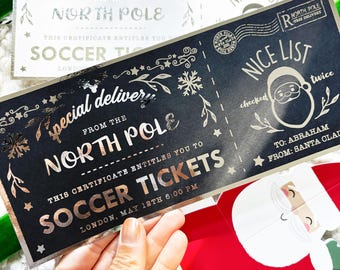 Gift From Santa Claus Surprise Ticket Voucher, Nice List Gift Ticket Gold or Silver Foil, Kids Merry Christmas Gift Certificate for Kids