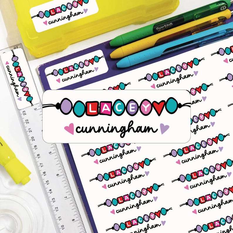 Set of 30 Friendship Bracelet School Supply Name Labels, Back to School ...