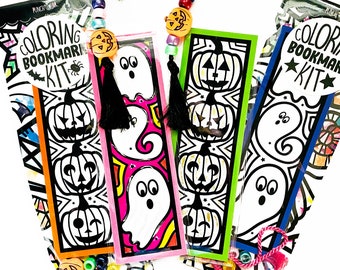 Pumpkin and Ghost Halloween themed Coloring Bookmarks, Kids party favors for classroom fall celebration, reader gifts for boys and girls