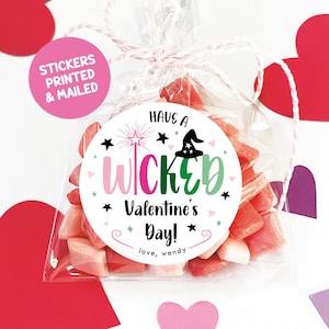 Heks Valentijnsdag gunstlabels, Wizard Classroom Valentijnsdag stickers, gedrukt en verzonden Wicked 2,5 ronde Valentijnsdag stickers