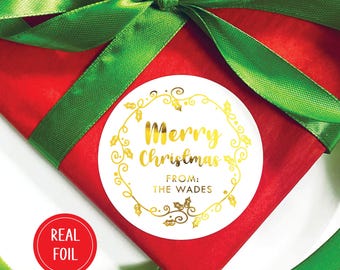 Gold Foil Merry Christmas Family Name Gift Sticker, Decorative Envelope Seals, Set of 12