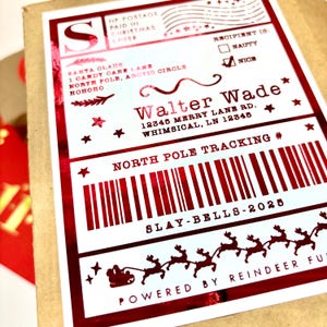 Personalized Shiny Santa Mail Shipping Label, Custom Christmas Gift Wrapping Sticker, Set of 4 Foil Shipping Labels for Boxes