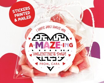 Valentine A-Maze-ing Maze Favor Stickers, Set of 12 Classroom Valentines Puzzle Labels for Students
