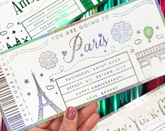 Custom Paris France Boarding Pass Gift, Gold Foil Ticket Holiday Reveal