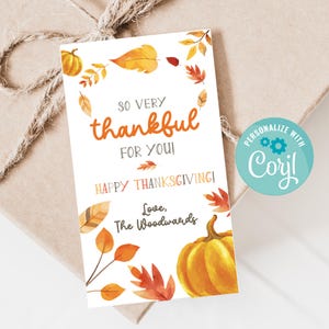 Printable So Very Thankful For You Gift Tag, Autumn Favor Tag, Happy Thanksgiving Printable Tag, Staff Appreciation Thanksgiving Tag