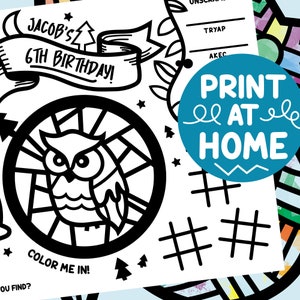 Printable Owl Coloring Placemat for Birthday Party, Woodland Forest ...