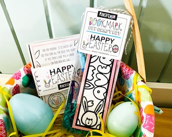 Personalized Bookmark Easter gift for girl or boy, Easter basket stuffers for kids, bunny themed art kit for child, reader activity