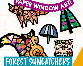 SVG file 5 Forest Animals, Make Woodland suncatchers on your Cricut, squirrel svg, fox svg, Woodland animal cut file, DIY forest activity