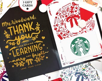 Custom Teacher Christmas Gift Card Holder, Personalized Gold Foil School Appreciation Present from Class