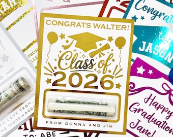 Personalized Graduation Cash Gift Money Holder for High School and College, Custom Foil Graduate Gifts for Girl or Boy