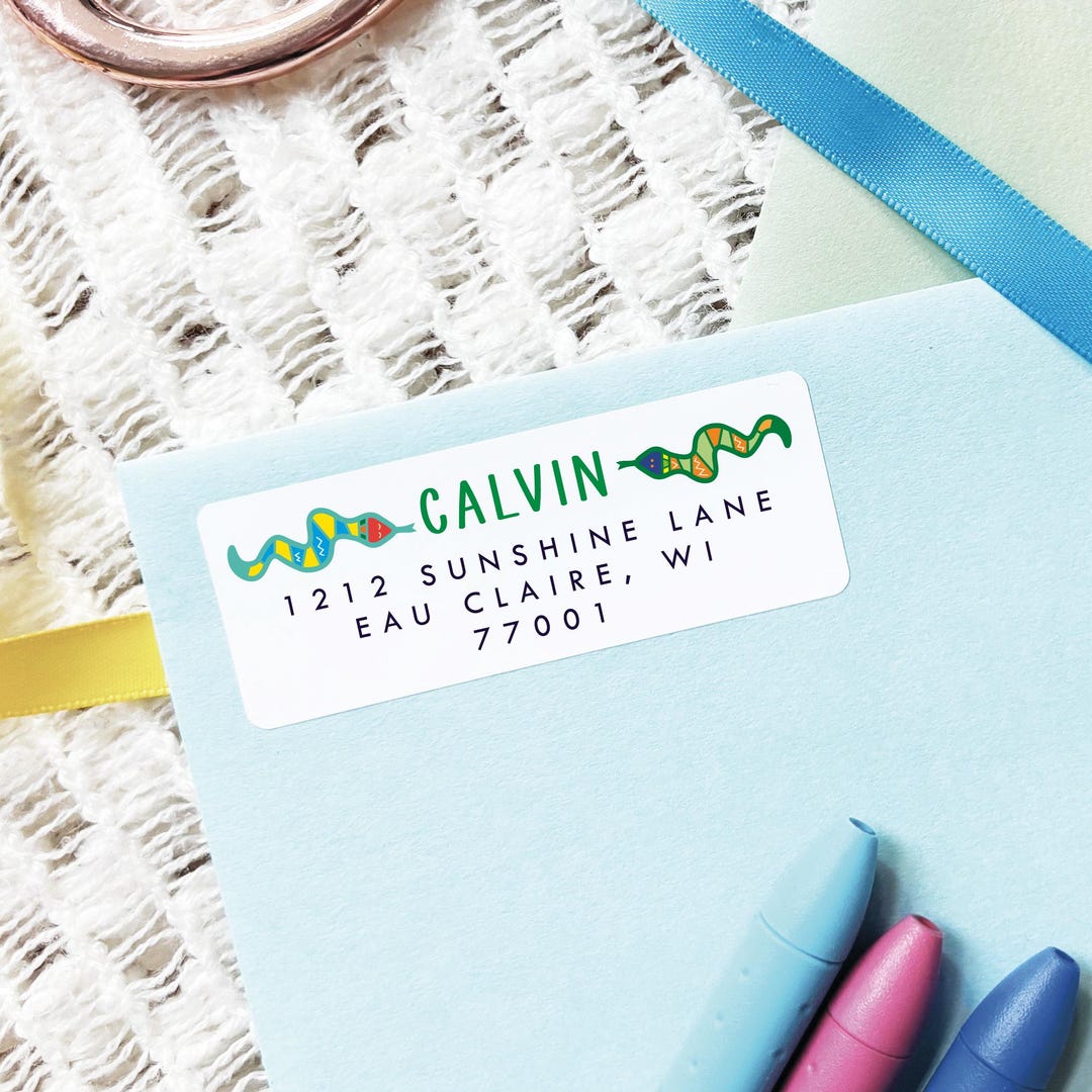 Set of 30 Snake Address Labels, Kids Reptile Weatherproof Labels ...