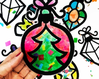 DIY 7 Holiday Ornament Suncatcher Kit - Christmas arts and crafts for kids and adults - Christmas tree ornament making kit -