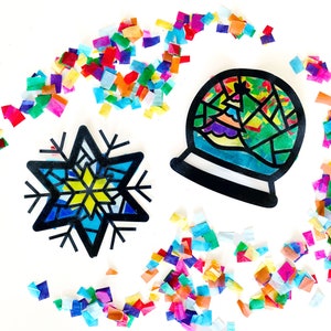 1 Snowglobe 1 Snowflake paper suncatcher kit - Merry Christmas gift for kids - winter classroom activity - preschool DIY arts and crafts