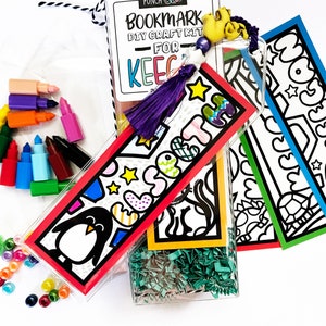 Bookmark Arts and Craft Kit, Makes 4 personalized coloring bookmarks for kids, birthday gift and stocking stuffer present for child