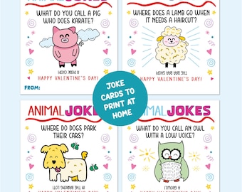 Animal Joke Valentines Day Cards Printable, Kids Funny Valentine's Day Card, School Valentine Tags, Cute Lunchbox Jokes