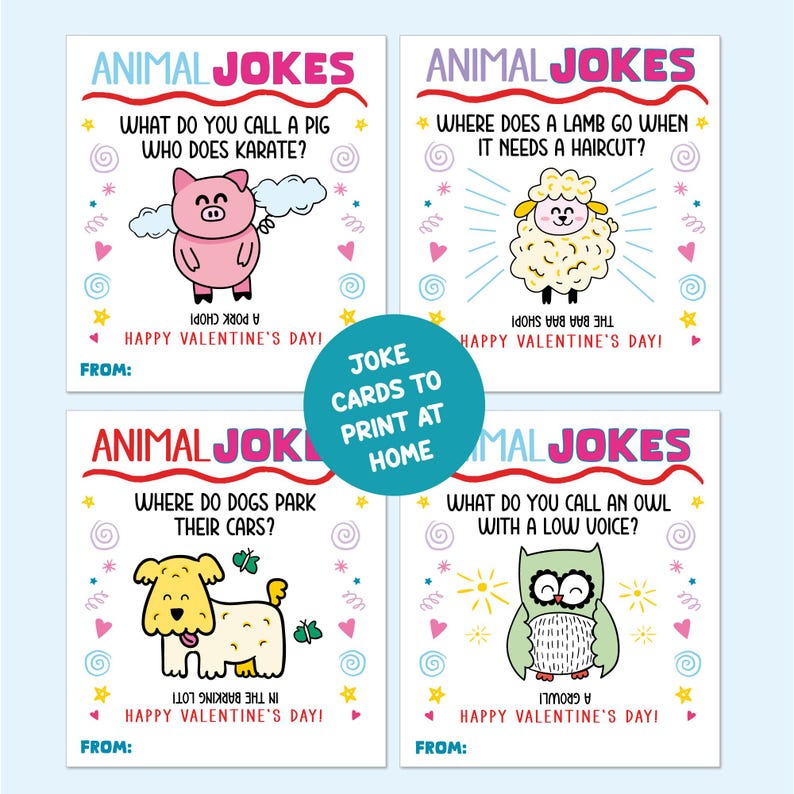 Animal Joke Valentines Day Cards Printable, Kids Funny Valentine's Day ...