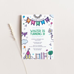 Playground Birthday Invitation Template, Editable Park Party Invitation, Outdoor Park Party Invite, Colorful Party at the Park Illustration image 3