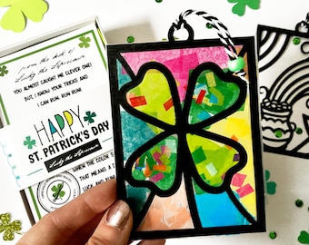 St. Patricks Day suncatcher arts and crafts kit for kids -  official letter from Lucky the Leprechaun - 1 shamrock, 1 pot of gold craft