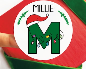 Personalized Christmas Name Tags, Kids Xmas Lights Gift Tags, Custom Initial Christmas Present Stickers, Printed and Mailed Stickers