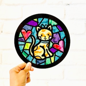 Kitty Cat Suncatcher arts and crafts kit, DIY paper stained glass activity, cat birthday party craft, Kitten party favor for toddler