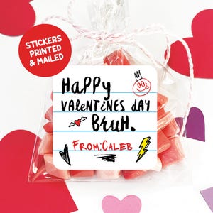Happy Valentine's Day Bruh Stickers, Bruh Valentine Tags, Tween Valentines, Funny Valentines for Kids, Middle School Valentine Labels