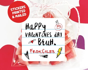 Happy Valentine's Day Bruh Stickers, Bruh Valentine Tags, Tween Valentines, Funny Valentines for Kids, Middle School Valentine Labels