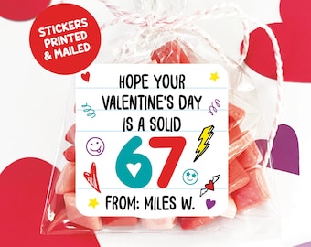 67 Slang Valentine's Day Stickers, Set of 12 Funny Tween Classroom Valentine Labels